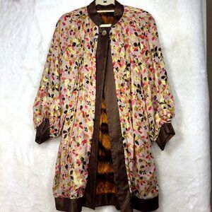 A0001 Diane Von Furstenberg Hadini Reversible Floral & Animal Print Coat Size 8